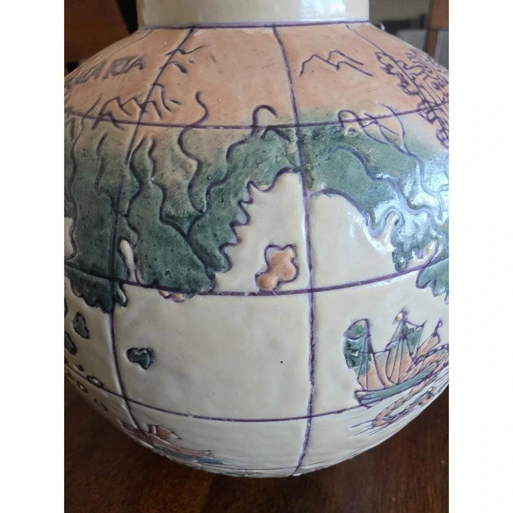Vintage Ceramic Flower Globe Vase Multicolor Table Decor Art Pottery
